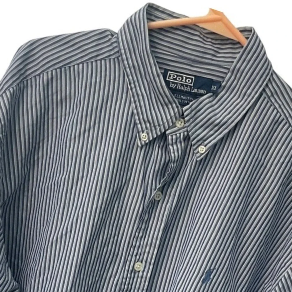 Polo Ralph Lauren‎ Ellington Mens XL Blue White Striped Cotton Button Down Shirt